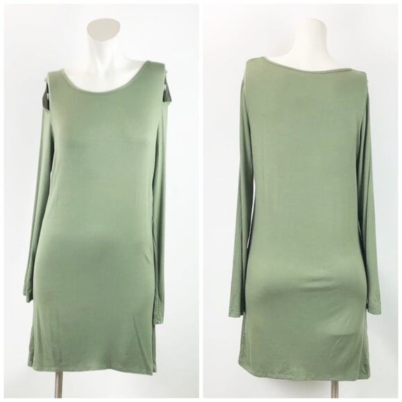 2/$30 The Vanity Room Small NWT Womens Green Cold Shoulder Long Sleeve Dress - Picture 1 of 7